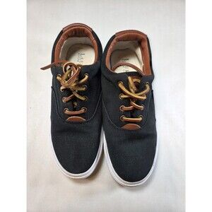 Lauren Ralph Lauren Sneakers Womens 7.5 B Veeta Black Canvas Leather Trim Casual